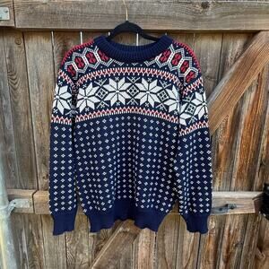 VTG blue red Nordic DALE of Norway SWEATER Size Large 44 wool pullover